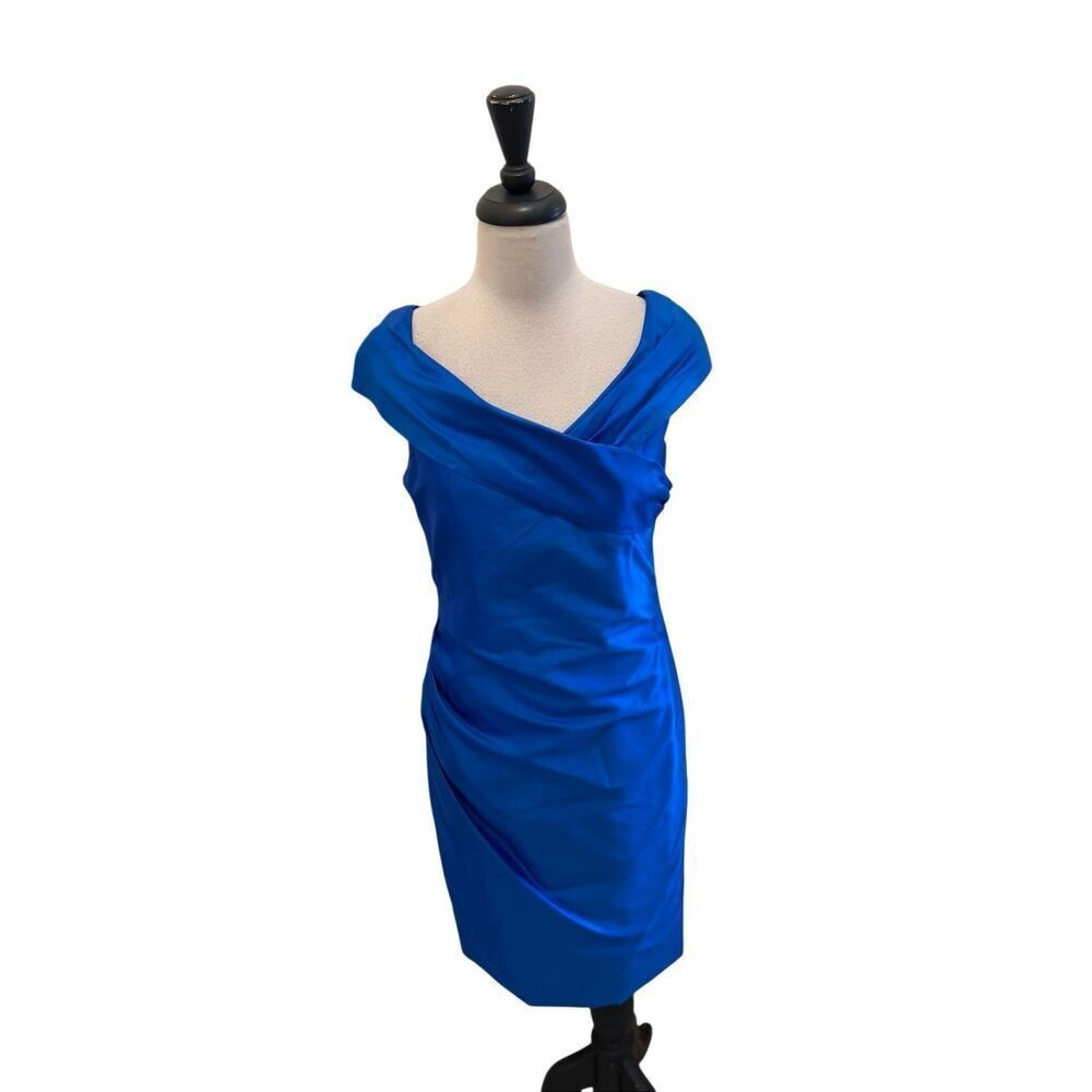 Marisa Baratelli Women's Thai Silk Ruched Sleeveless Sheath Dress Royal Blue 6